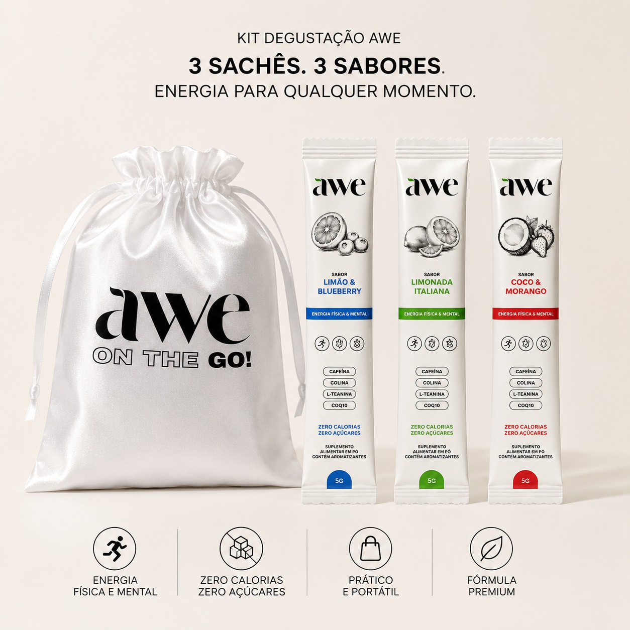 Kit Degustação AWE - 3 sachês 3 sabores